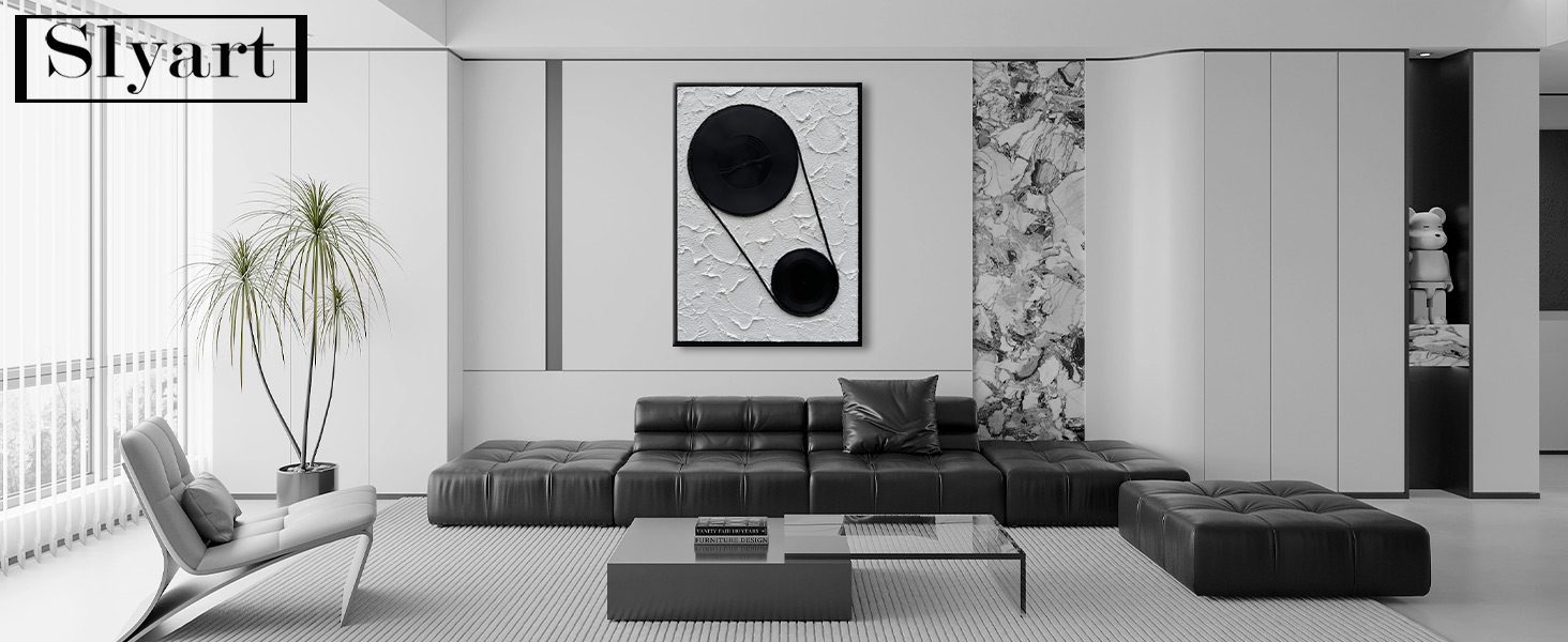 Slyart Handmade Black and White Abstract Wall Art, Vintage
