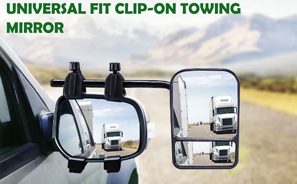 Universal Clipon Towing Mirrors, 360° Rotation Adjustable Trailer Mirror Extender