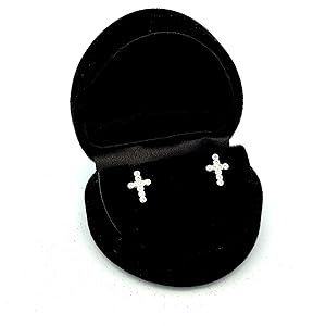 sterling silver CZ stone cross earrings in black velvet box