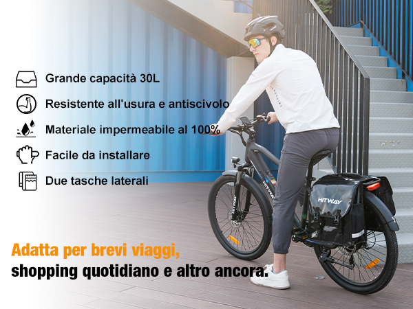 Borse Laterali Per Bici Elettrica - Doppia Borsa Sella In Pelle PU - Unisex - Ideale Per Viaggi E Pendolari (Nero)