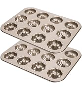 ZOOFOX 2 Pack Mini Donut Pan, 12-Cavity Nonstick Donut Molds for Baking, Heavy Duty Fluted Tube B...