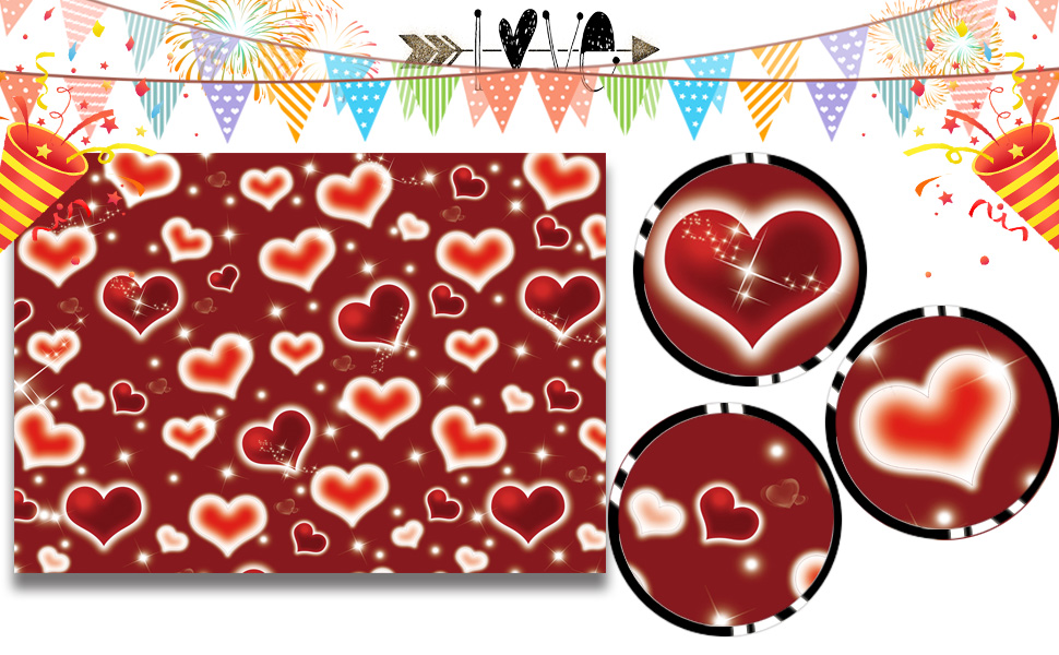 DHXXSC 10X10FT Red Heart Photo Backdrop Valentine's Day