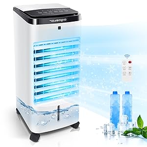 Aigostar Klimagerät Mobil Ohne Abluftschlauch, 60W Luftkühler Mit Wasserkühlung 3,5L Wassertank, 65° Oszillation, 1-12H Timer, Mit Fernbedienung & 2 Kühlakkus, 3Modi Verdunstungskühler Air Cooler 13 Standventilator