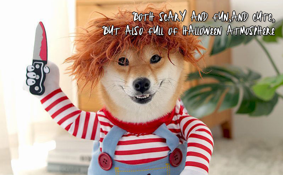 Pet Deadly Doll Dog Costume, Chucky Dog Cosplay Halloween Christmas