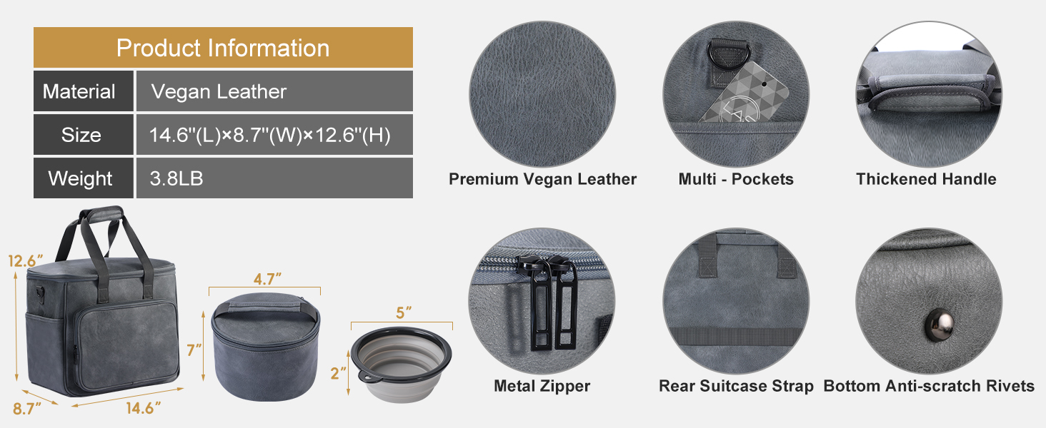 Dog Travel Bag, Leather Travel Pet Bag Set for Dog and Cat