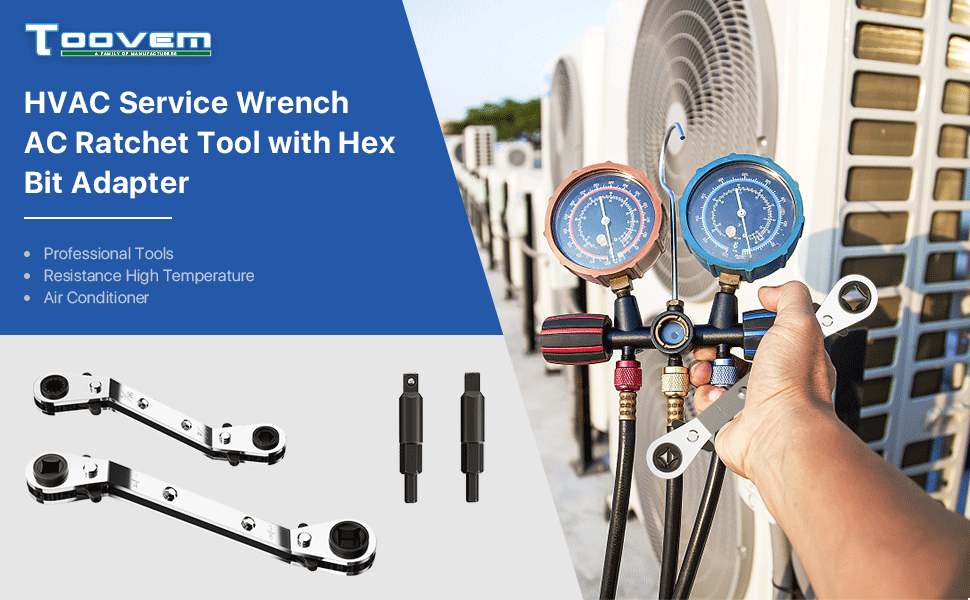 HVAC Service Wrench Tools Toovem Refrigeration Ratcheting Wrench Set 3/