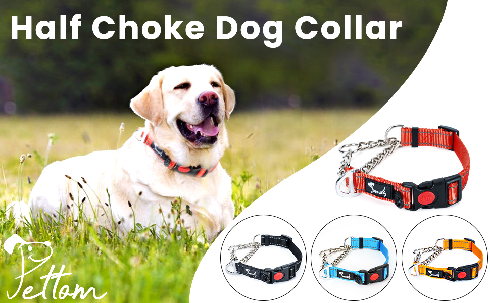 PETTOM Half Choke Dog Collar Small, Choke Chain for Dogs Adjustable Dog