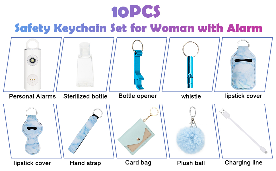 Safety Alarm Keychain for Women and Girls, Rechargeable Loud 130DB Self