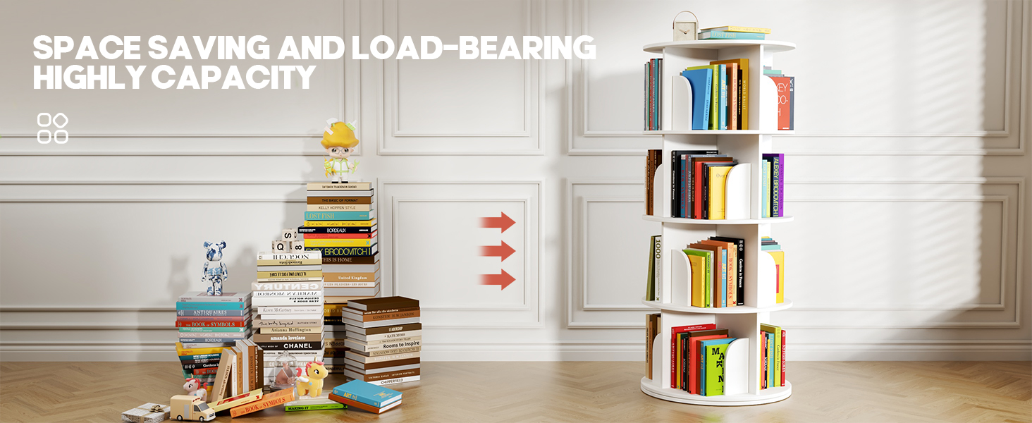 4 Tier Rotating Bookshelf, 360 Degree Spinning Corner