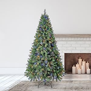 Amazon Com Home Heritage 7 Foot Artificial Cascade Pine Christmas Tree With Adjustable White And Multi Color Changing Lights Home Kitchen