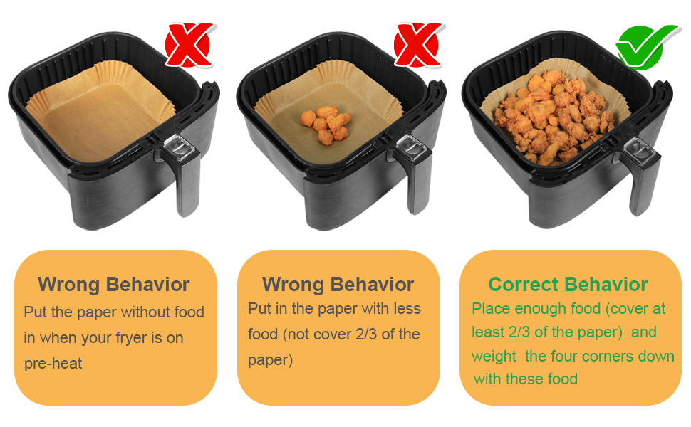 BYKITCHEN Air Fryer Parchment Paper Liner, 50PCS Square Liners