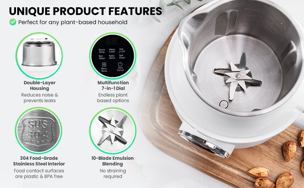 electric bean and nut milk machine emulsifier milk maker no straining heating blender for vegans