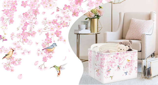 spring bird flower bathroom basket