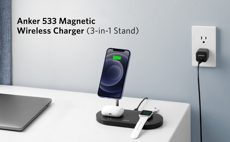 Anker 533 wireless charger 補助品付き レビュー】Anker 533 Wireless Chargerをレビュー。3-in-1で