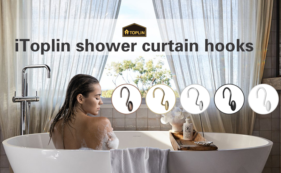 Shower Curtain Hooks, Decorative Shower Curtain Rings, Rust Resistant Metal Shower