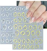Irregular Bronzing Nail Art Stickers Gold Silver Square Frame Nail Stickers with Rhinestone 5D Se...