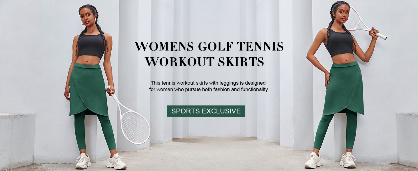 Fisoew Women's Knee Length Athletic Skirt with leggings