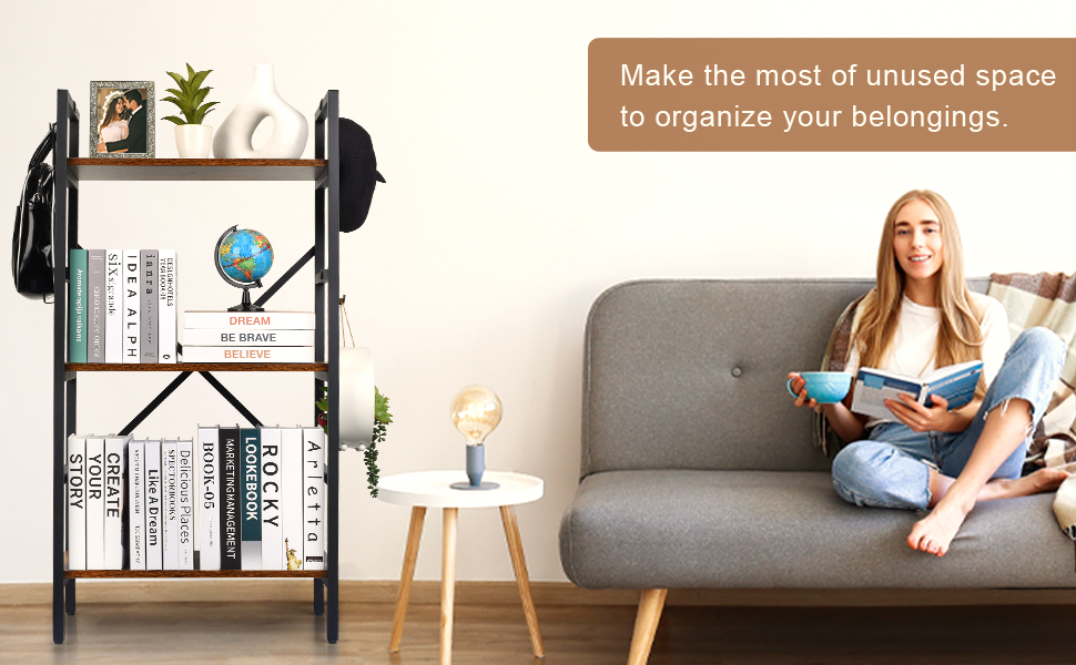 Cheersstar 3 Tier Bookshelf, Metal Book Shelf, Bookcase