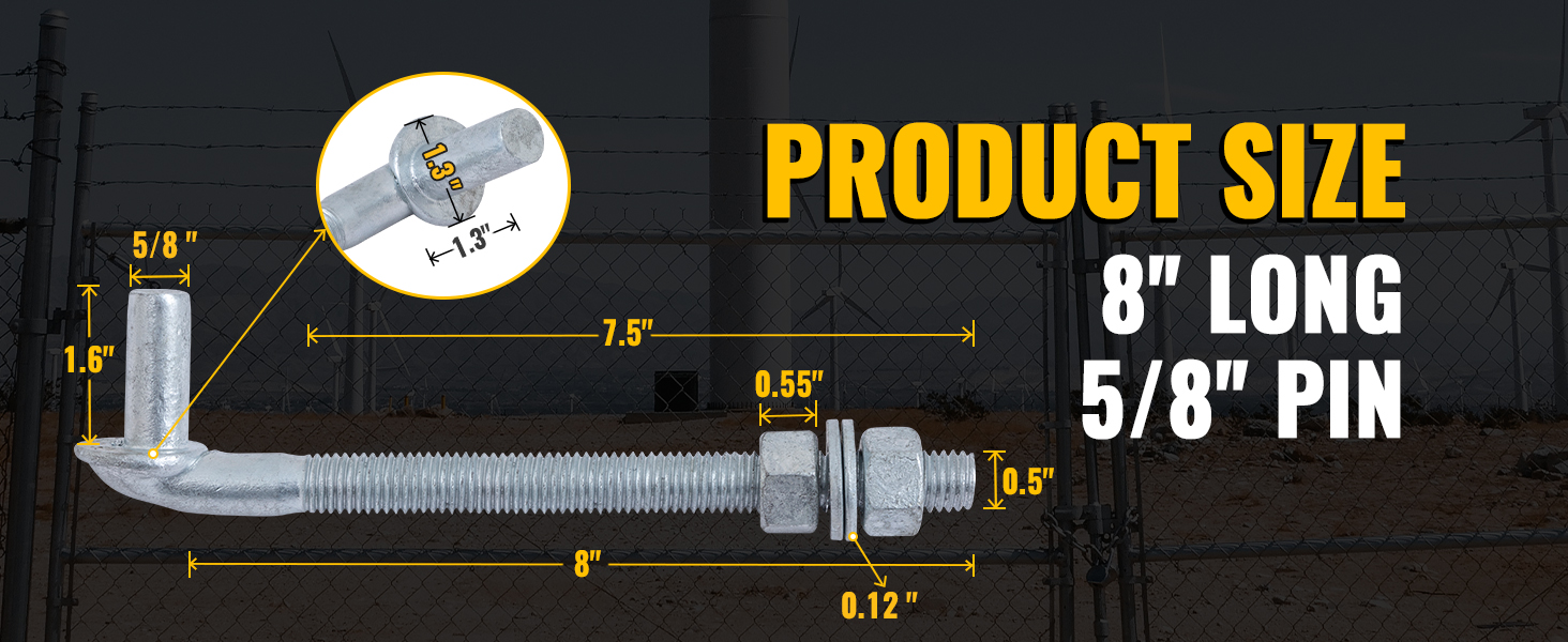 VIVIDA J Bolt Gate Hinge 8 inch, Chain Link Fence Gate