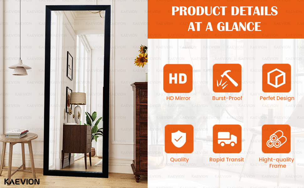 kaevion 63" 21" Full Length Waterproof PVC wooden Frame Rectangular Shape wall hanging mirror