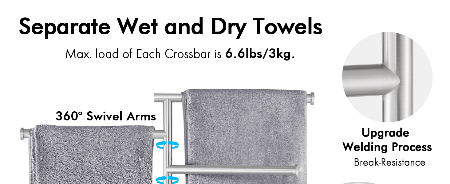 KES Free Standing Towel Rail for Bathroom, Towel Stand with Swivel Arms