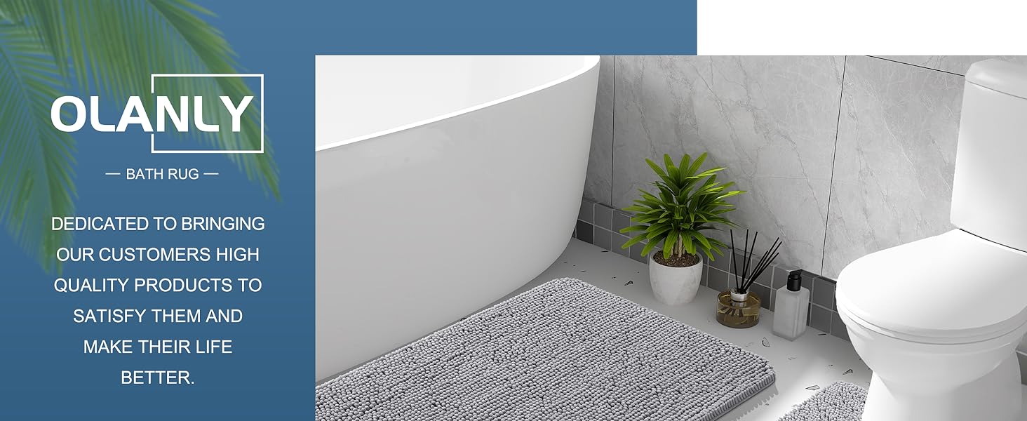 OLANLY Bathroom Rug Mat 47x17, Extra Soft And Absorbent Microfiber Bath Rugs, Non-Slip Plush Shaggy Bath Carpet Runner, Machine Wash Dry, Bath Mats For Bathroom Floor, Tub And Shower, Grey