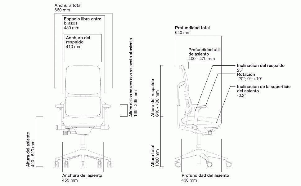 Steelcase, Please Air, dimesnions