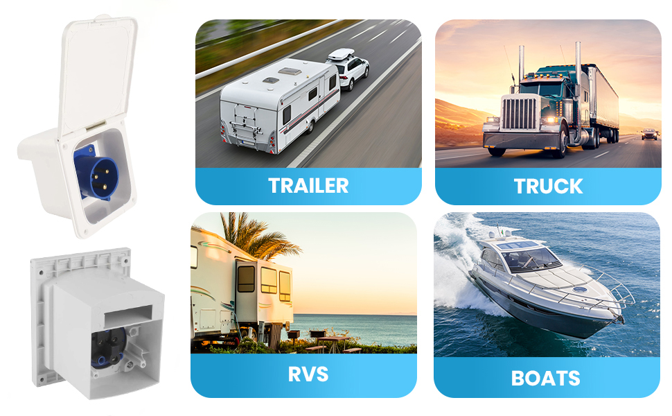 JUTTAUTO Caravan Mains Socket 16 Amp Flush Inlet Sockets 3 Pin Plug
