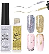 Makartt Nail Art Liner Gel Polish Set 8ml, 2 Colors Reflective Glitter Silver Gold Soak Off with ...