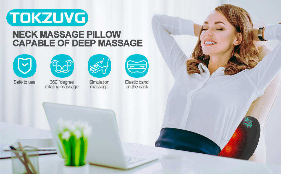 TOKZUVG Massage Pillow Shiatsu Back Massager with Heat 3 Speeds 2