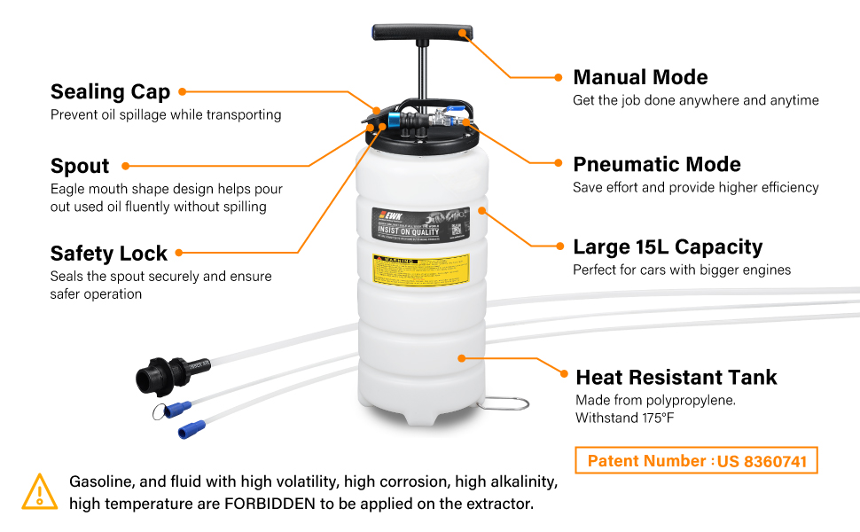 EWK Patented 15L Pneumatic/Manual Oil Extractor Pump for