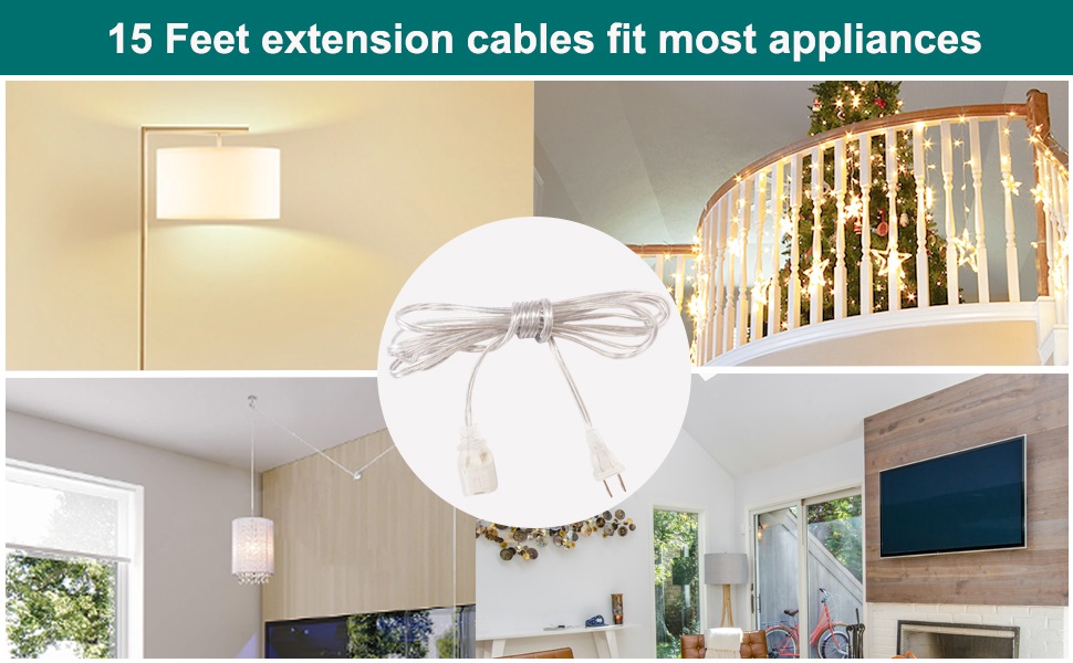Haultop Clear Extension Cord, 15 Ft Extension Cord Male to