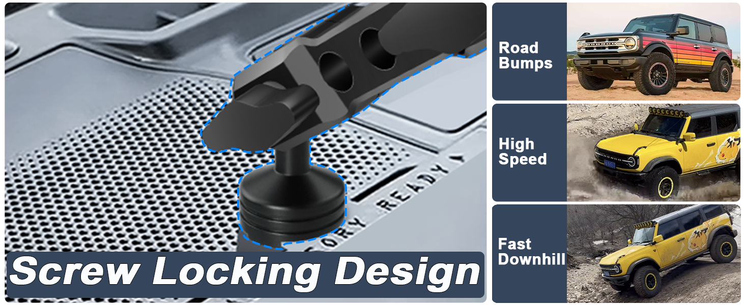 Ford Bronco Accessories, Magnetic Phone Holder is screw-fastened to ensure a secure fit on the dash.