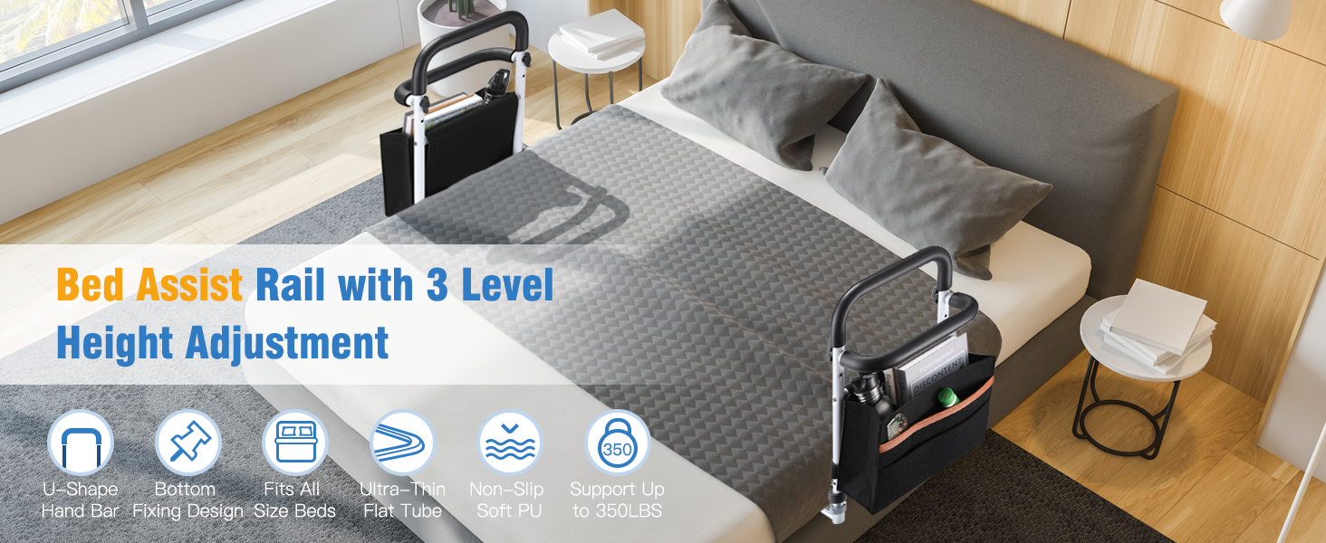 Bed Rails for Elderly Adults, Bed Assist Bar with 3