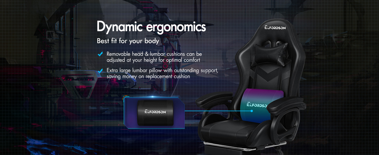 ELFORDSON Gaming Chair With RGB LED Light 8-Point Massage, Black 15 3-2