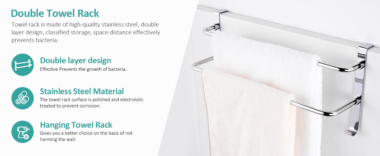EMKE Double Towel Rail, Bathroom Over the Door Hanging Towel Rack with