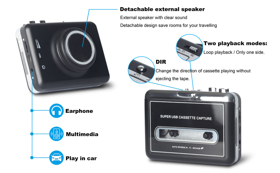 Updated Cassette Tape Player with Speaker Portable Cassette to MP3 Converter Audio