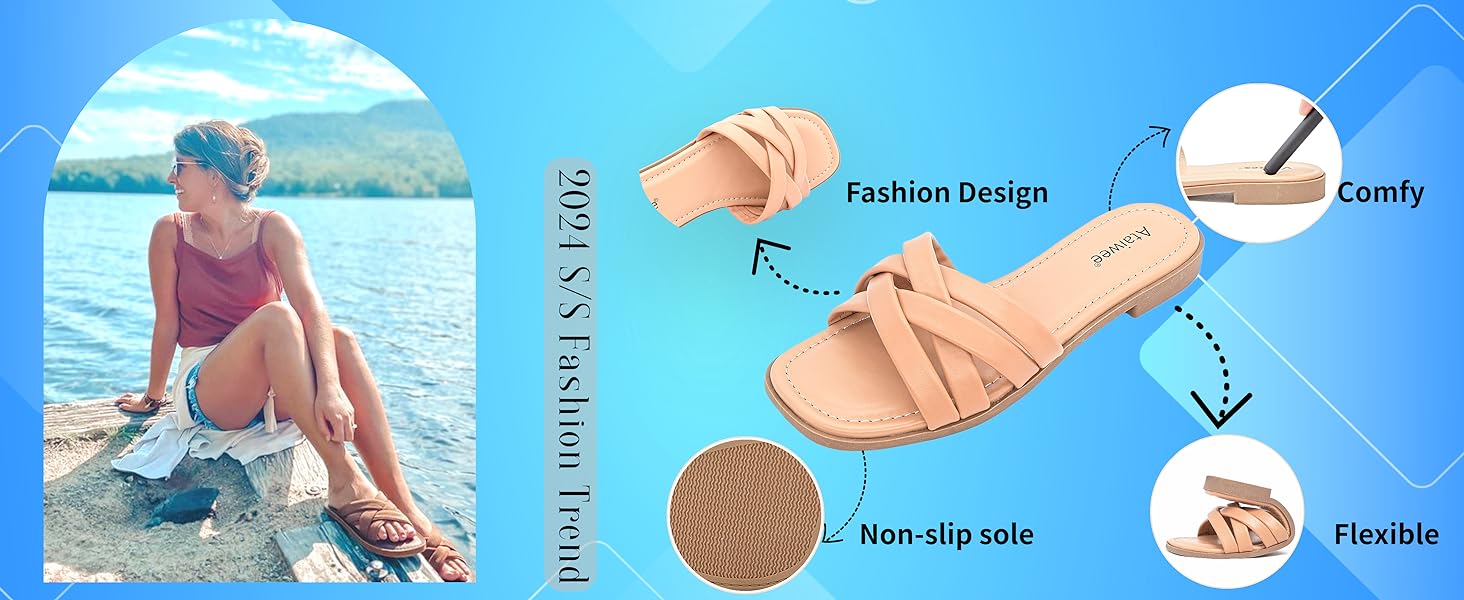 women wide flat sandals