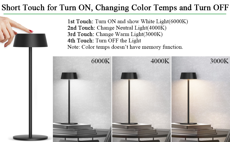 Ralbay 2 Pack Black Cordless Table Lamp,Rechargeable LED Table Lamp