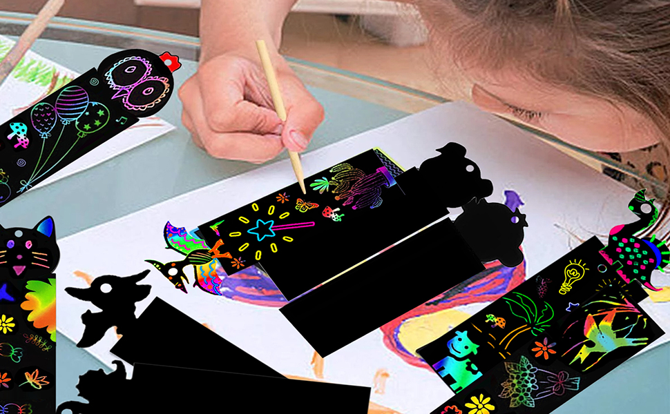 Animal Scratch Art for Kids, 48Pcs Magic Rainbow Bookmarks for Children