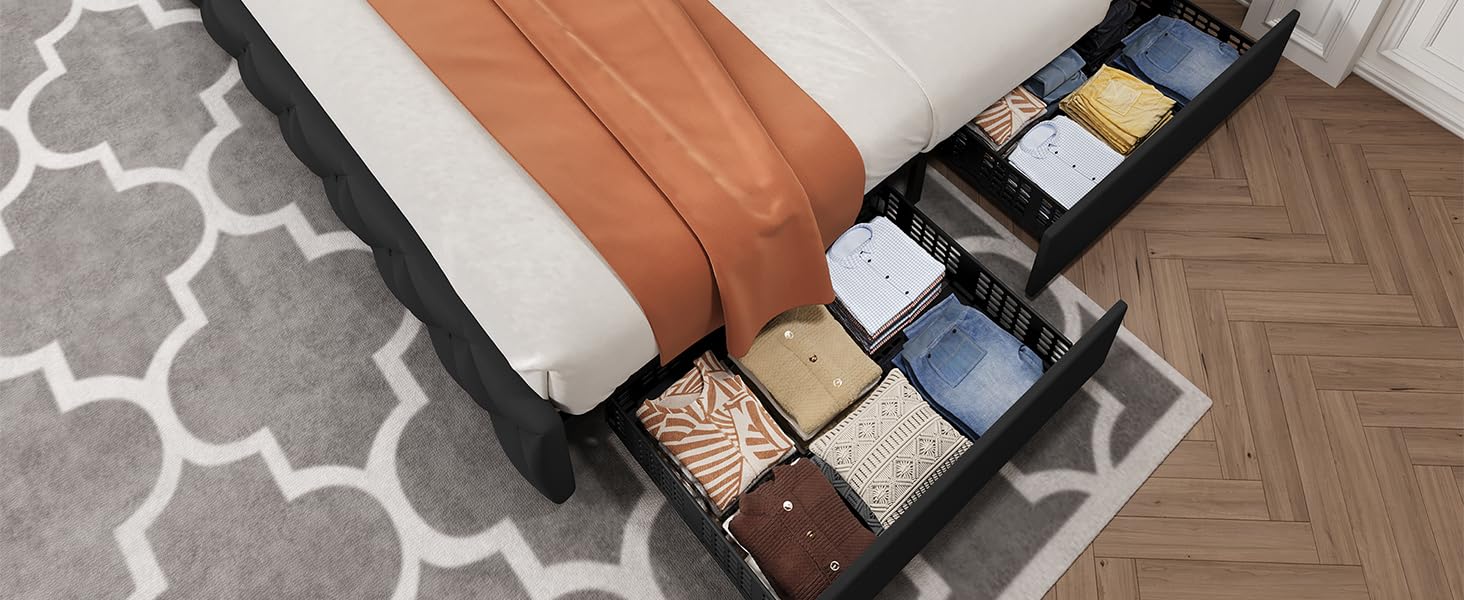 IDEALHOUSE King Size Bed Frame with 4 Storage Drawers