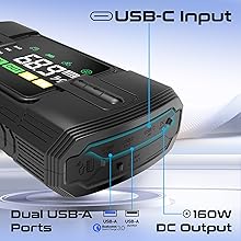 • Dual USB-A Ports with QC 3.0 and USB-C Input: