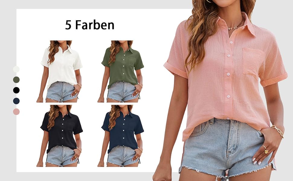 leinenbluse damen sommer kurzarm, weiße hemdbluse damen kurzarm, bluse damen sommer locker