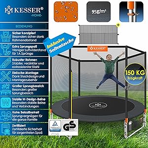 KESSER® Belastbaren Trampolin Outdoor Kinder trampelt bis 150 kg | Sicherheitsnetz & Montagezubehör inklusive | Gartentr Df230164 45f0 4c74 84cd 60cded25fd5f. CR0,0,3000,3000 PT0 SX300 V1