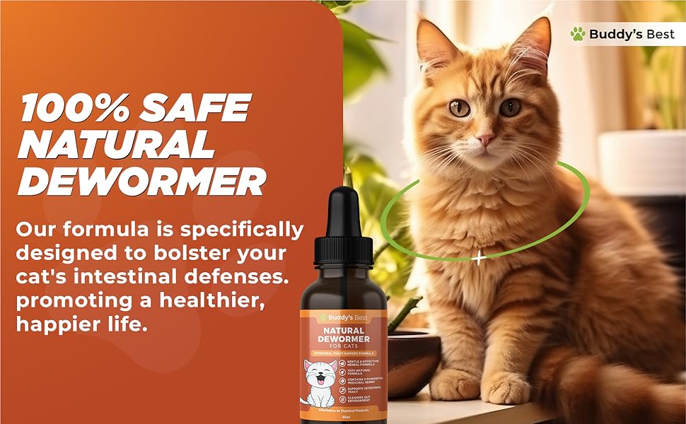 Natural Dewormer for Cats Herbal Blend with 3 Powerful Medicinal