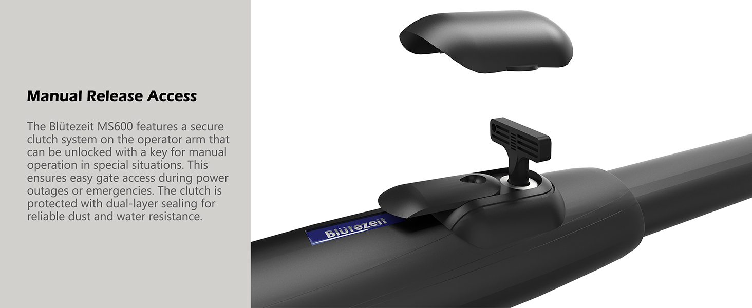 Integrated Manual Key Clutch on Arm – Unlock Easily for Emergency Gate Access