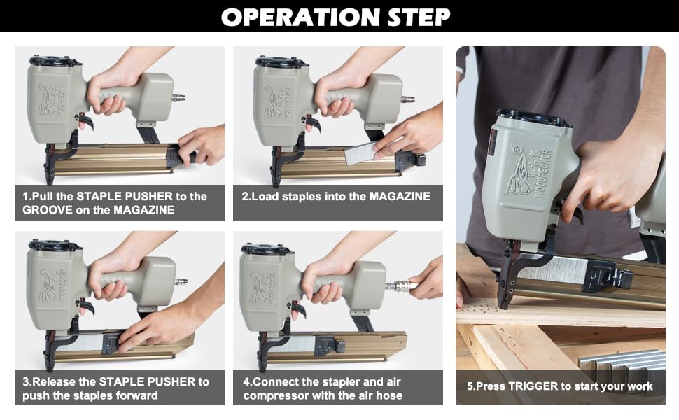 Woodpecker Pneumatic Sheathing Stapler with Safety, 16 Gauge 10.8mm