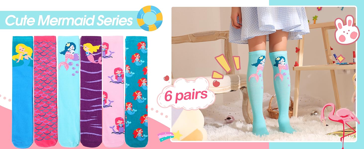 MOGGEI 6 Pairs Kids Girls Knee High Socks