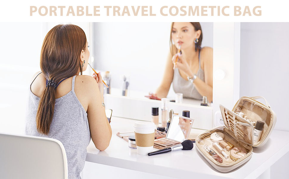 BAKLUCK Double Side Travel Makeup Bag, Large Capacity Cosmetic Bag, Portable