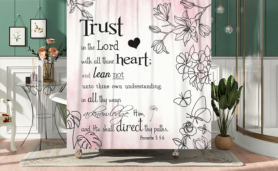 Pink Omber Bible Verse Botanical Shower Curtain